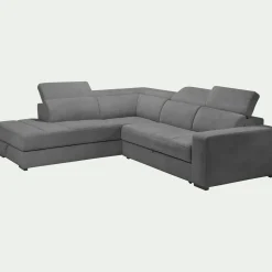 Canapé d'angle gauche convertible avec coffre en tissu doux - gris