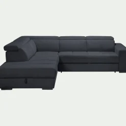 Canapé d'angle gauche convertible avec coffre en tissu doux - bleu calabrun