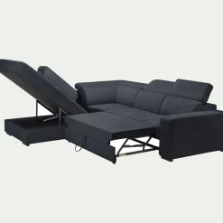 Canapé d'angle gauche convertible avec coffre en tissu doux - bleu calabrun