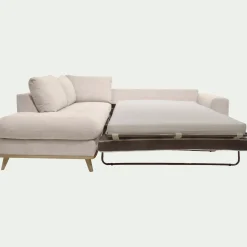 Canapé d'angle gauche convertible en tissu Storm - beige roucas