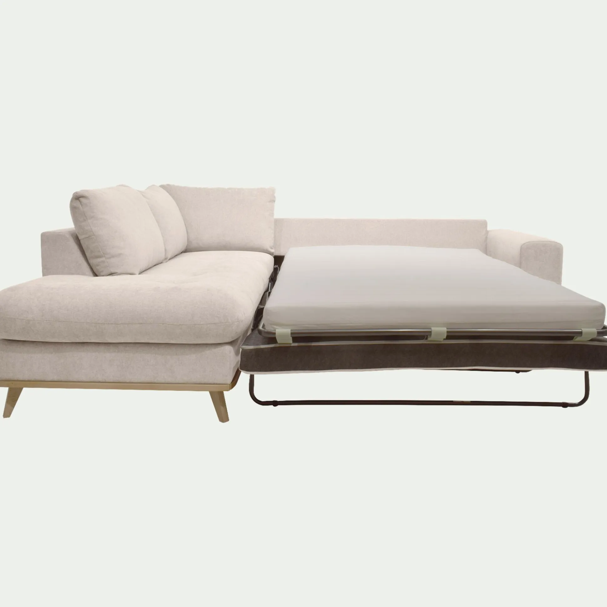 Canapé d'angle gauche convertible en tissu Storm - beige roucas