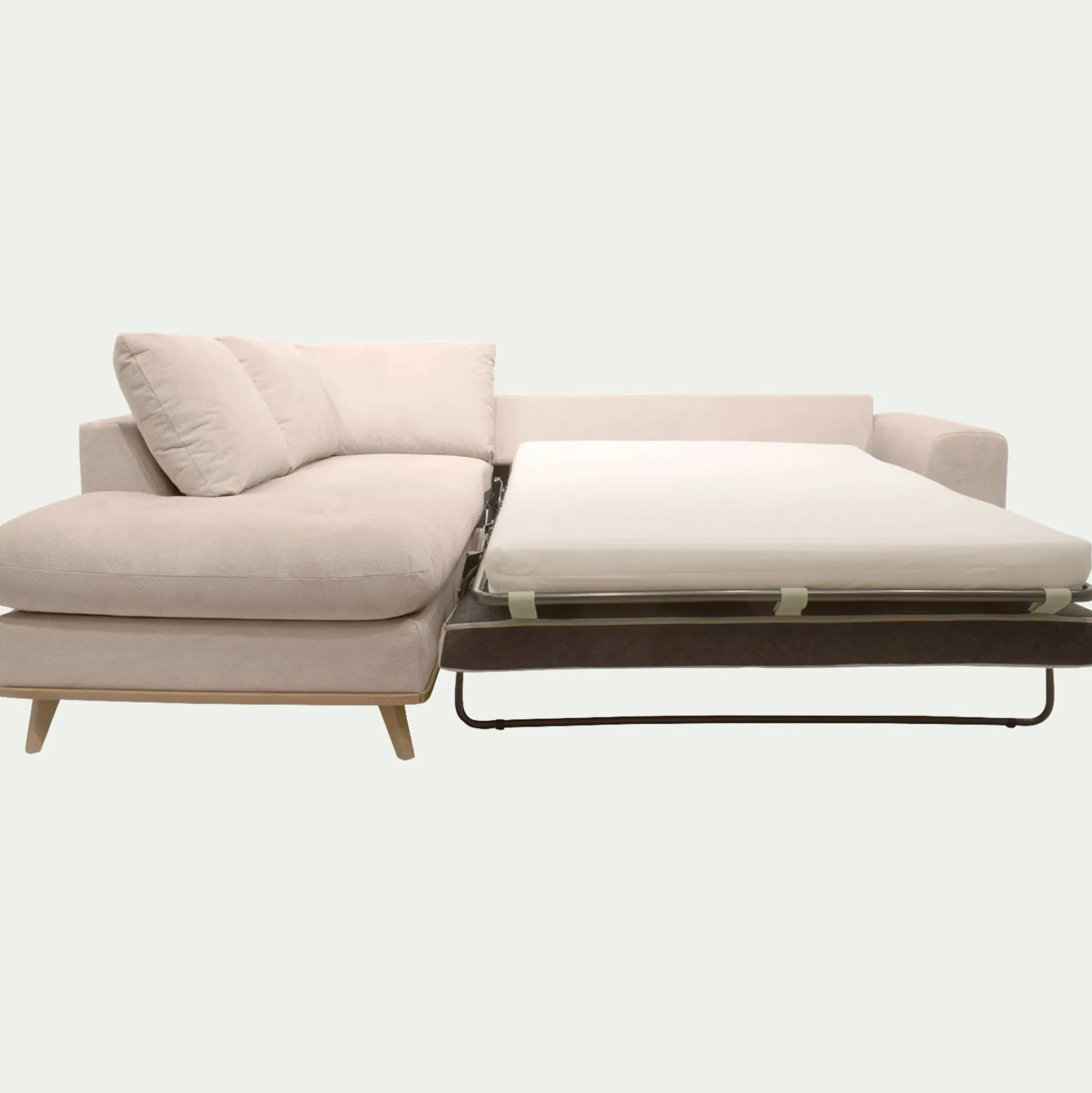 Canapé d'angle gauche convertible en tissu Crown - beige roucas