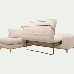 Canapé d'angle gauche convertible en tissu Crown - beige roucas