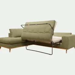 Canapé d'angle gauche convertible en tissu Cosmo - vert kaki