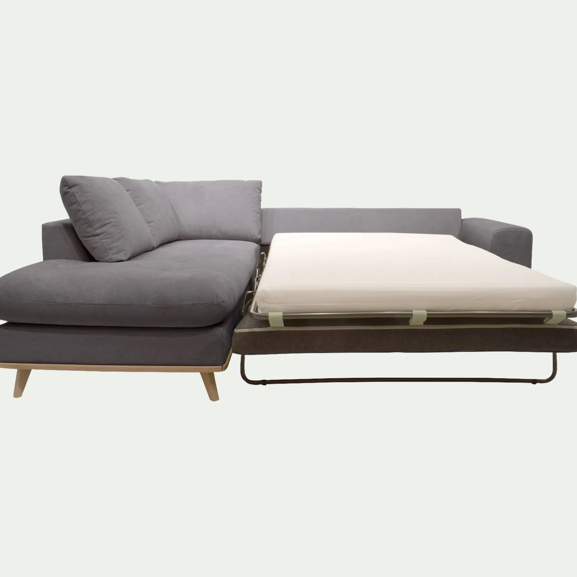 Canapé d'angle gauche convertible en tissu Crown - gris restanque