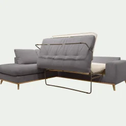 Canapé d'angle gauche convertible en tissu Crown - gris restanque