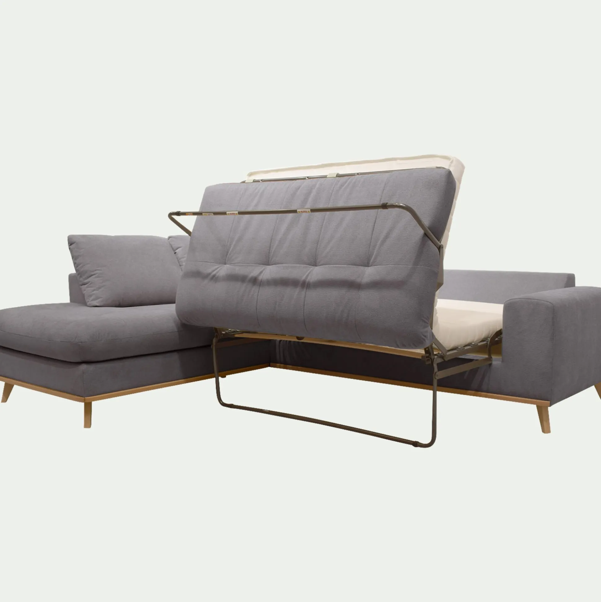 Canapé d'angle gauche convertible en tissu Crown - gris restanque
