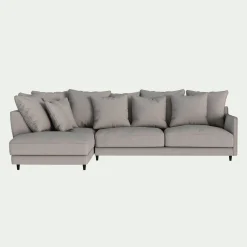 Canapé d'angle gauche convertible en tissu joint - gris borie