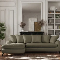 Canapé d'angle gauche convertible en tissu silent - vert garrigue