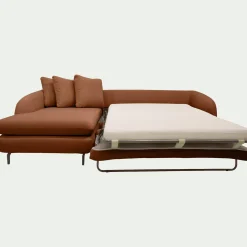 Canapé d'angle gauche convertible en tissu doux tramé - brun rustrel