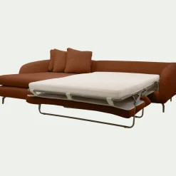 Canapé d'angle gauche convertible en tissu doux tramé - brun rustrel