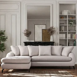 Canapé d'angle gauche convertible en tissu silent - beige roucas