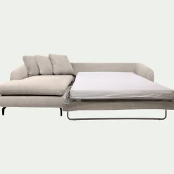 Canapé d'angle gauche convertible en tissu silent - beige roucas