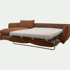 Canapé d'angle gauche convertible en tissu Nature - brun rustrel