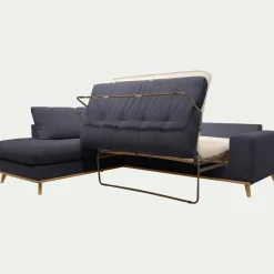 Canapé d'angle gauche convertible en tissu Crown - bleu calabrun