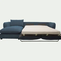 Canapé d'angle gauche convertible en tissu Nature - bleu