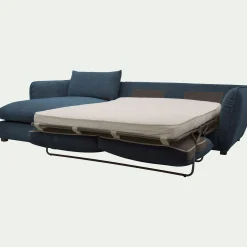 Canapé d'angle gauche convertible en tissu Nature - bleu