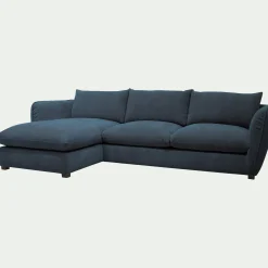 Canapé d'angle gauche convertible en tissu Nature - bleu