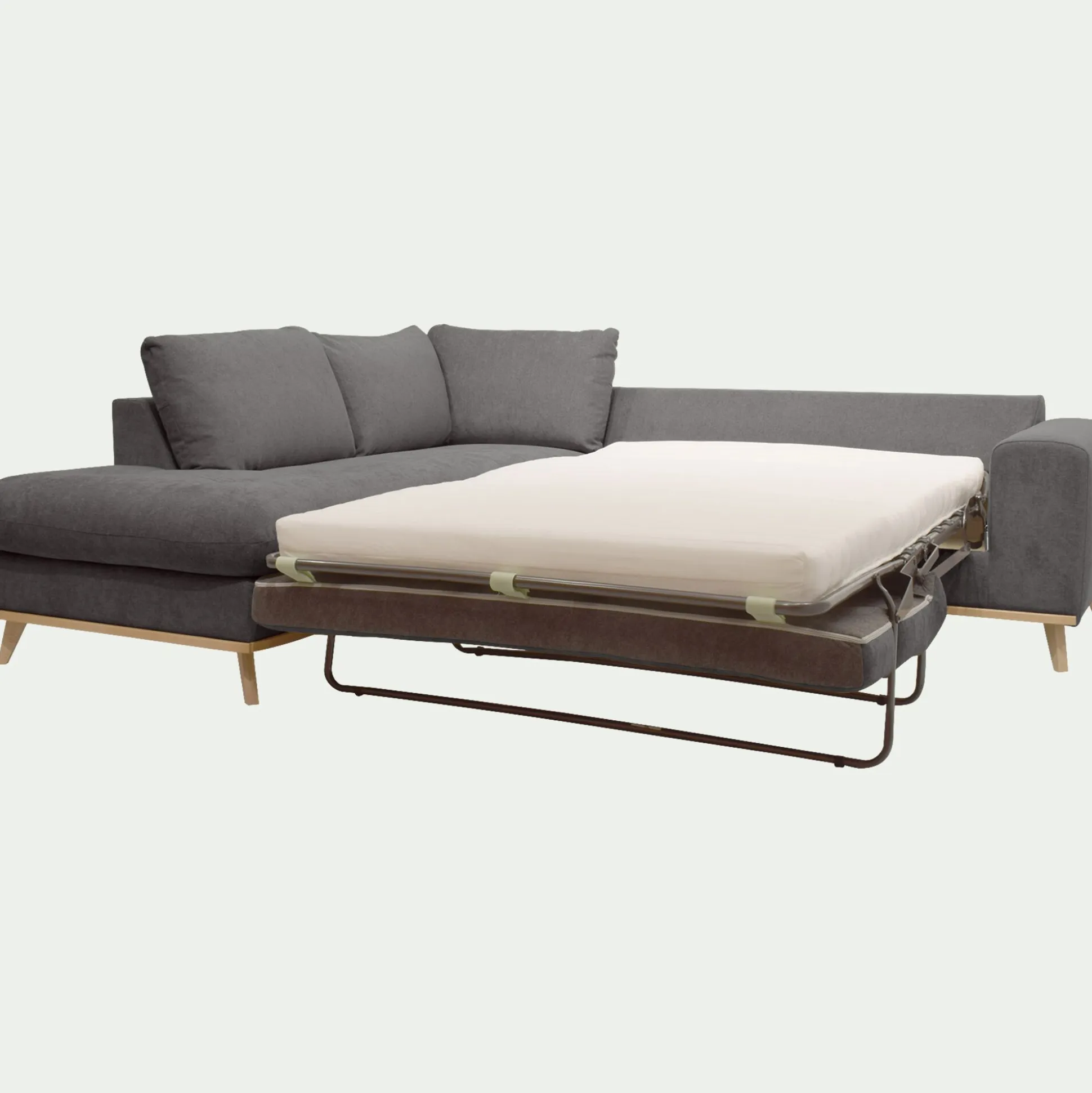 Canapé d'angle gauche convertible en tissu Storm - gris moyen