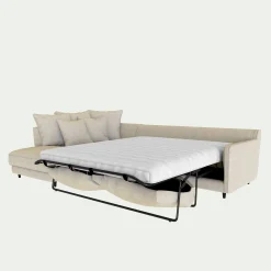Canapé d'angle gauche convertible matelas bultex en tissu mixte - beige alpilles