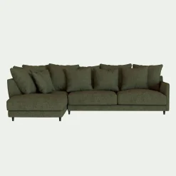 Canapé d'angle gauche convertible en tissu joint - vert cèdre