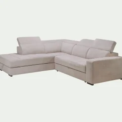 Canapé d'angle gauche convertible avec coffre en tissu doux - beige