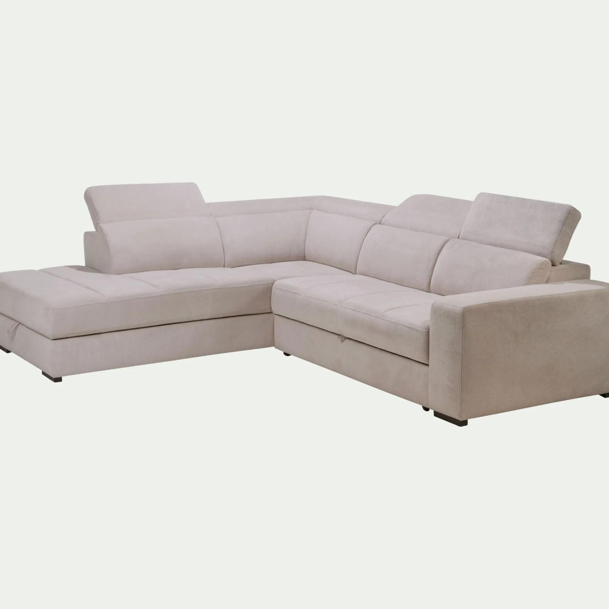 Canapé d'angle gauche convertible avec coffre en tissu doux - beige