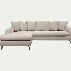 Canapé d'angle gauche fixe en tissu tramé - beige roucas