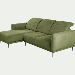 Canapé d'angle gauche fixe en tissu memphis avec fonction avance-recul - vert cèdre