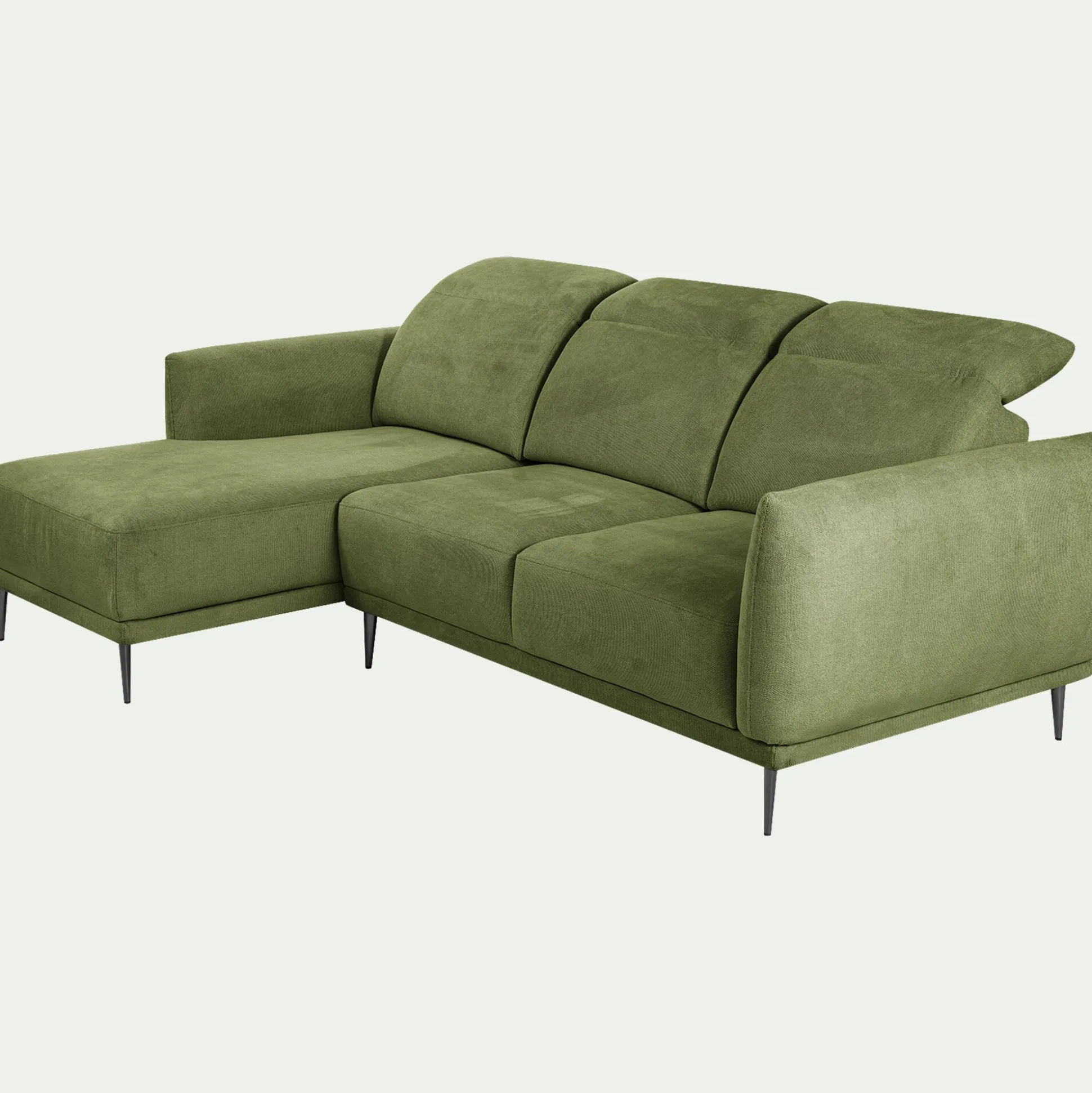 Canapé d'angle gauche fixe en tissu memphis avec fonction avance-recul - vert cèdre