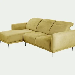 Canapé d'angle gauche fixe en tissu memphis avec fonction avance-recul - jaune argan
