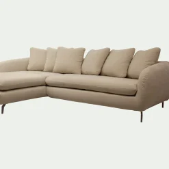 Canapé d'angle gauche fixe en tissu doux tramé - beige