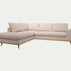 Canapé d'angle gauche fixe en tissu Crown - beige roucas