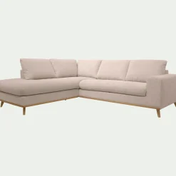 Canapé d'angle gauche fixe en tissu Crown - beige roucas