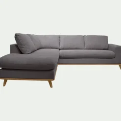 Canapé d'angle gauche fixe en tissu Crown - gris restanque