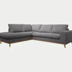 Canapé d'angle gauche fixe en tissu Crown - gris restanque