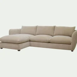 Canapé d'angle gauche fixe en tissu Nature - beige