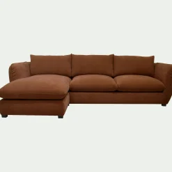 Canapé d'angle gauche fixe en tissu Nature - brun rustrel