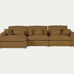Canapé d'angle gauche fixe en tissu chenille Benjo - jaune argan