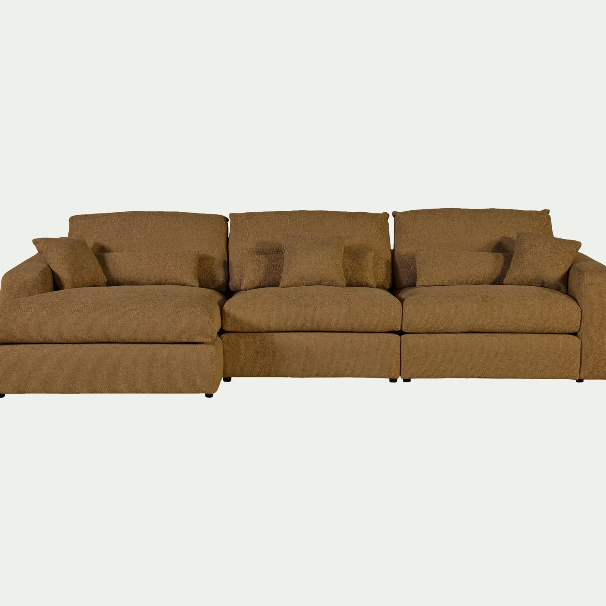 Canapé d'angle gauche fixe en tissu chenille Benjo - jaune argan