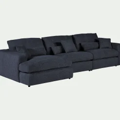 Canapé d'angle gauche fixe en tissu chenille Benjo - bleu marine