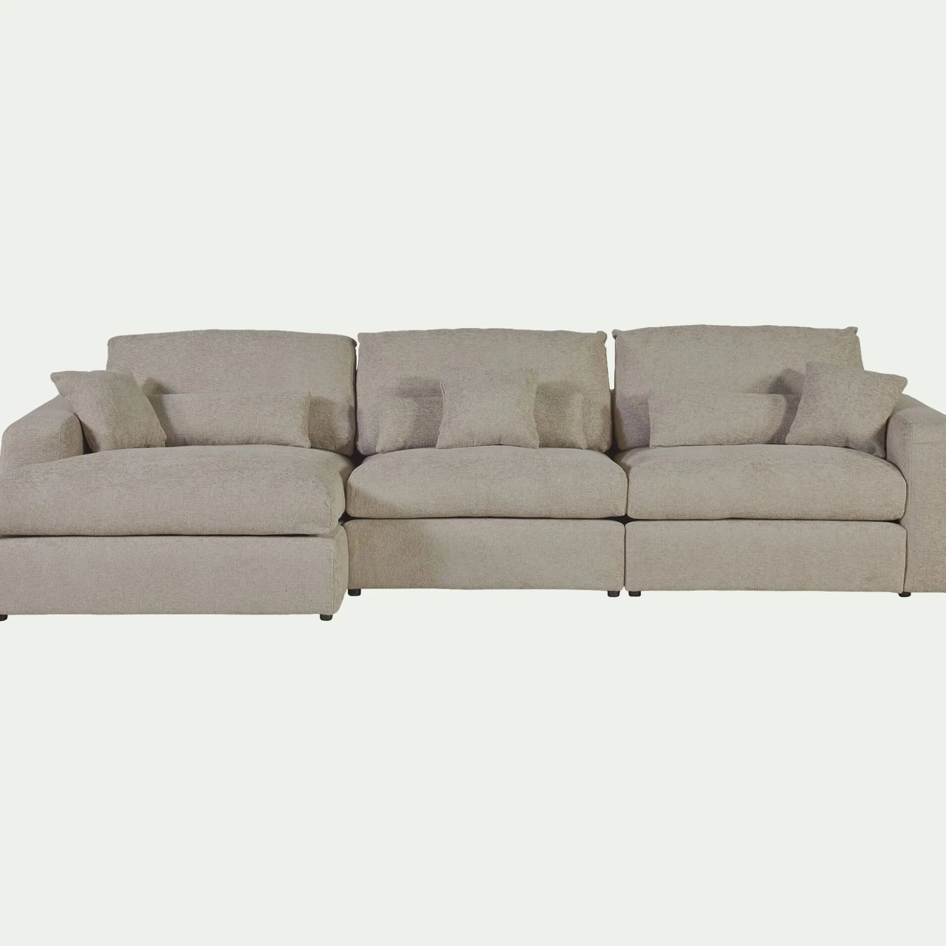 Canapé d'angle gauche fixe en tissu chenille Benjo - beige roucas