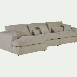 Canapé d'angle gauche fixe en tissu chenille Benjo - beige roucas