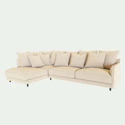Canapé d'angle gauche fixe en tissu joint - beige roucas