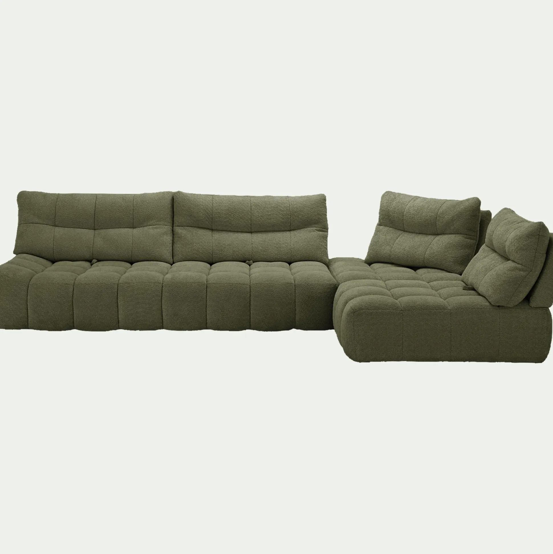 Canapé d'angle modulable avec chauffeuse en tissu campo - vert cèdre