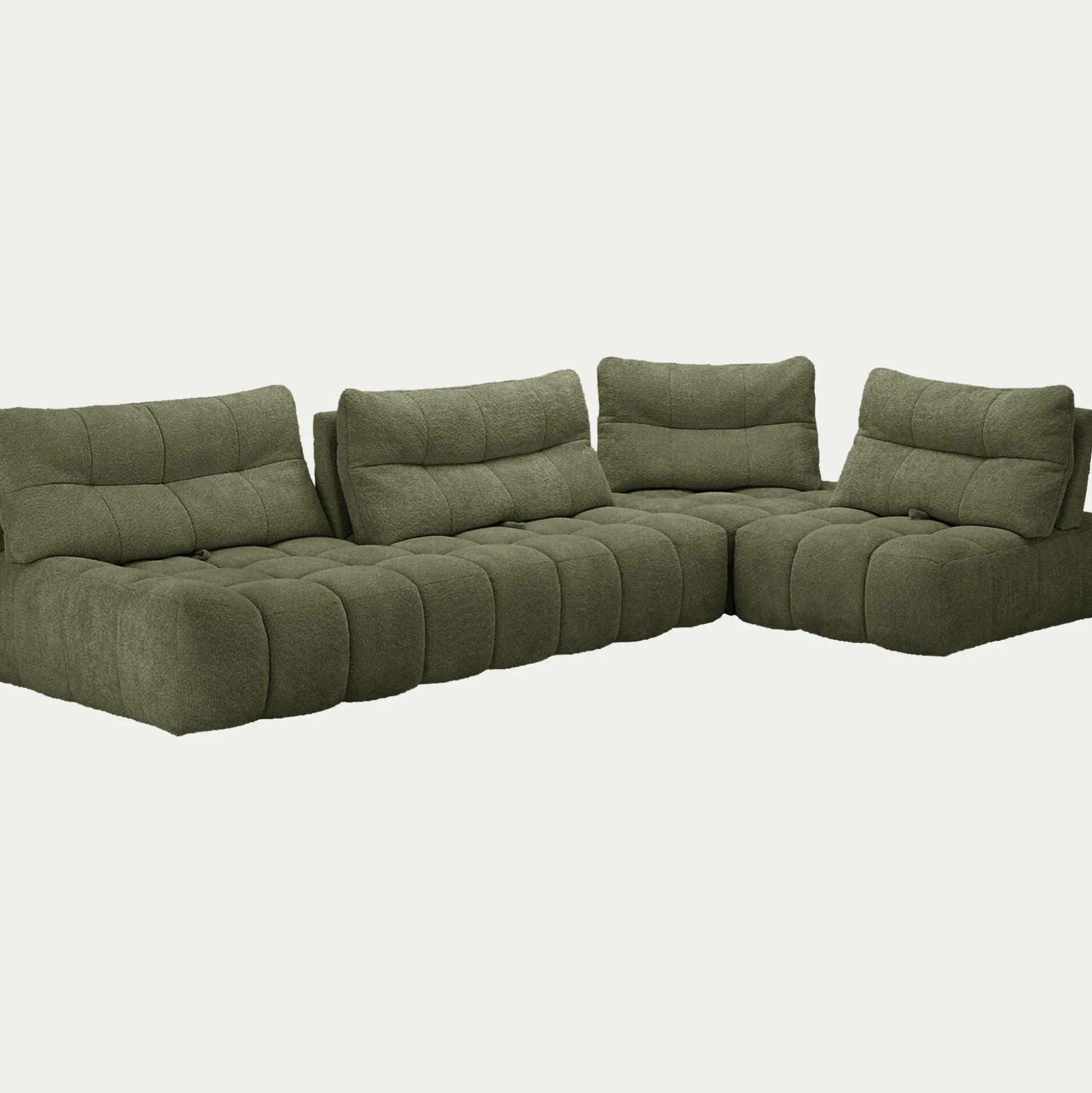 Canapé d'angle modulable avec chauffeuse en tissu campo - vert cèdre