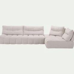 Canapé d'angle modulable avec chauffeuse en tissu campo - blanc écru