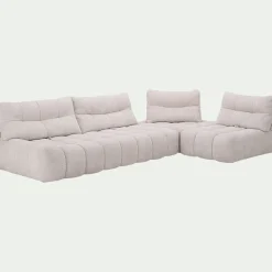 Canapé d'angle modulable avec chauffeuse en tissu campo - blanc écru