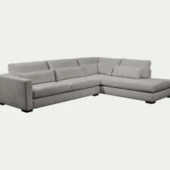 Canapé d'angle méridienne droite fixe en tissu Genesis - gris