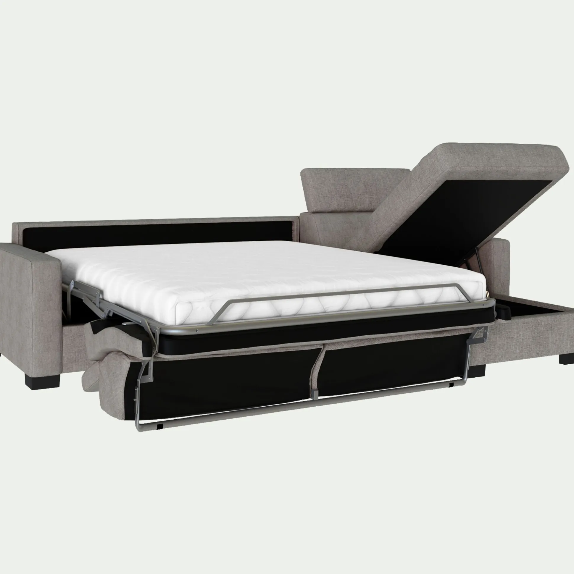 Canapé d'angle réversible convertible matelas Bultex en tissu monclar avec accoudoirs 15cm - taupe